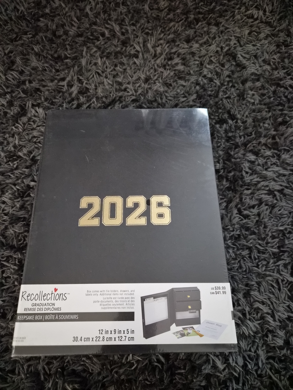2026 Graduation Keepsake Box - Black with Gold Numbers / Organizer